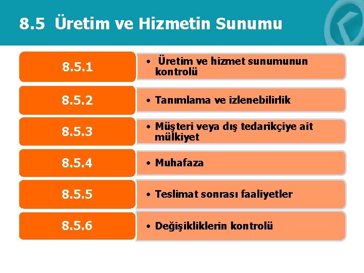 8. 5 Üretim ve Hizmetin Sunumu 8. 5. 1 • Üretim ve hizmet sunumunun