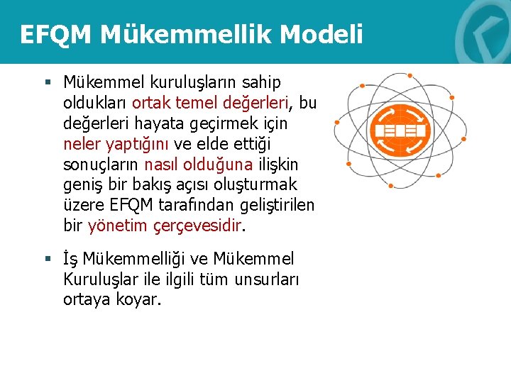 EFQM Mükemmellik Modeli § Mükemmel kuruluşların sahip oldukları ortak temel değerleri, bu değerleri hayata