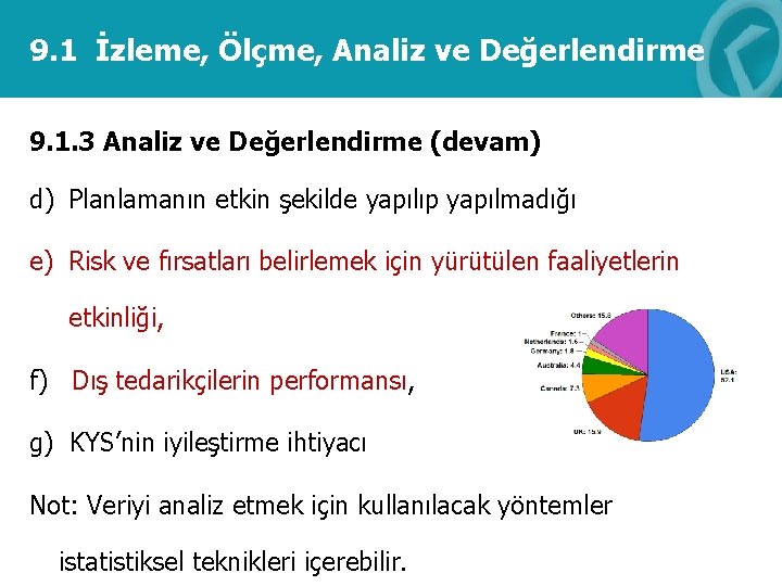 9. 1 İzleme, Ölçme, Analiz ve Değerlendirme 9. 1. 3 Analiz ve Değerlendirme (devam)