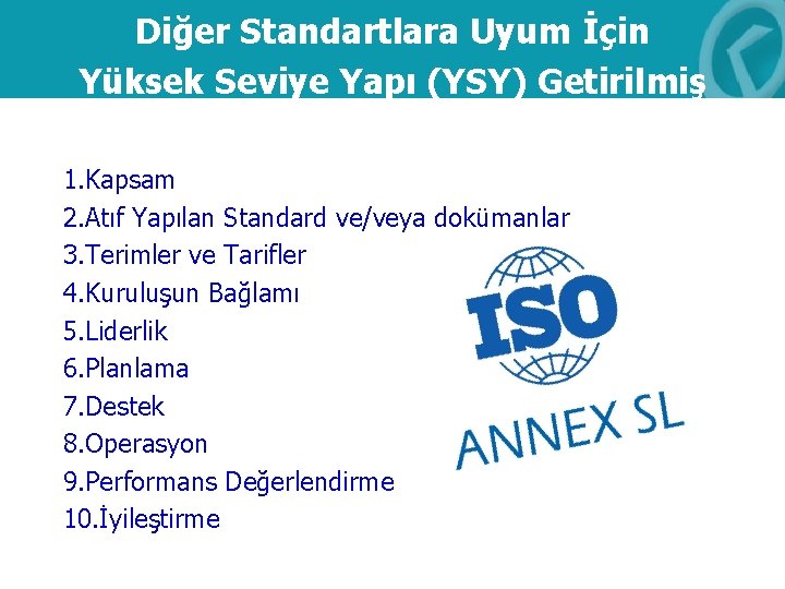 Diğer Standartlara Uyum İçin Yüksek Seviye Yapı (YSY) Getirilmiş 1. Kapsam 2. Atıf Yapılan