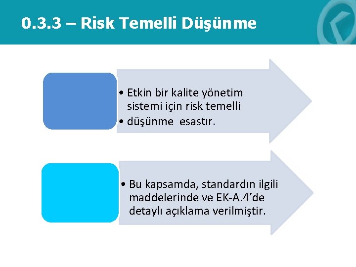 0. 3. 3 – Risk Temelli Düşünme • Etkin bir kalite yönetim sistemi için