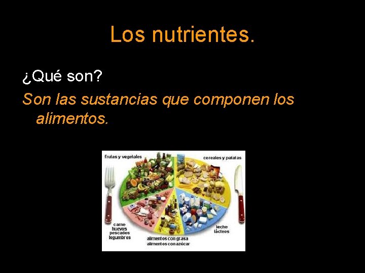 Los nutrientes. ¿Qué son? Son las sustancias que componen los alimentos. 