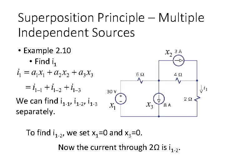 Superposition Principle – Multiple Independent Sources • Example 2. 10 • Find i 1