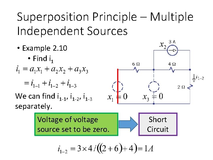 Superposition Principle – Multiple Independent Sources • Example 2. 10 • Find i 1