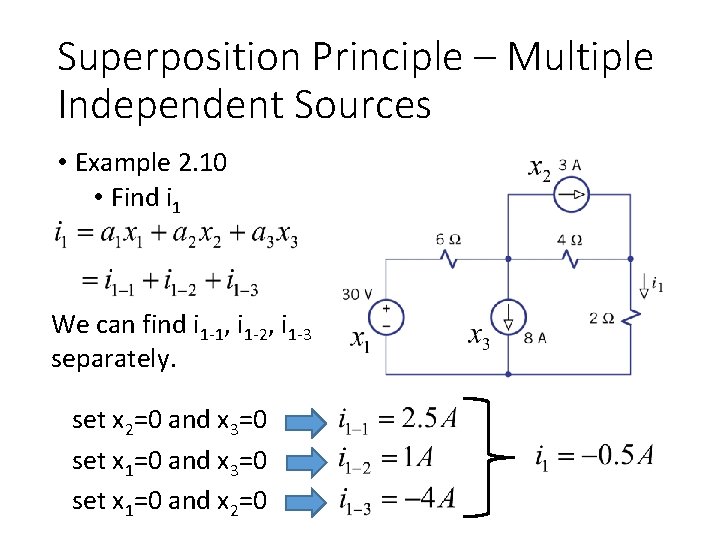 Superposition Principle – Multiple Independent Sources • Example 2. 10 • Find i 1