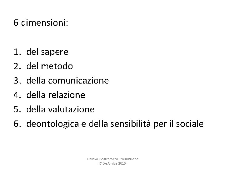 6 dimensioni: 1. 2. 3. 4. 5. 6. del sapere del metodo della comunicazione