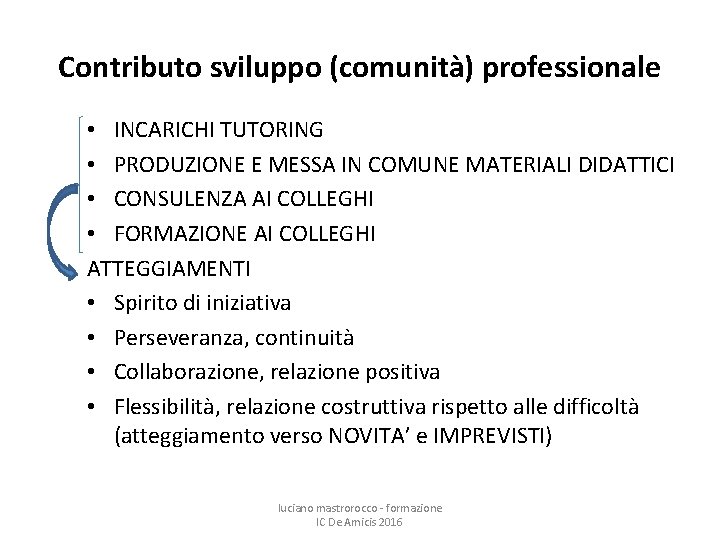 Contributo sviluppo (comunità) professionale • INCARICHI TUTORING • PRODUZIONE E MESSA IN COMUNE MATERIALI