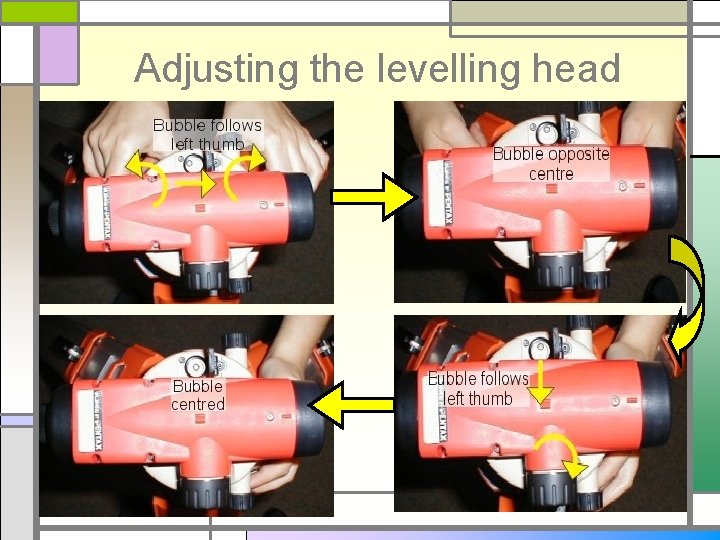 Adjusting the levelling head 