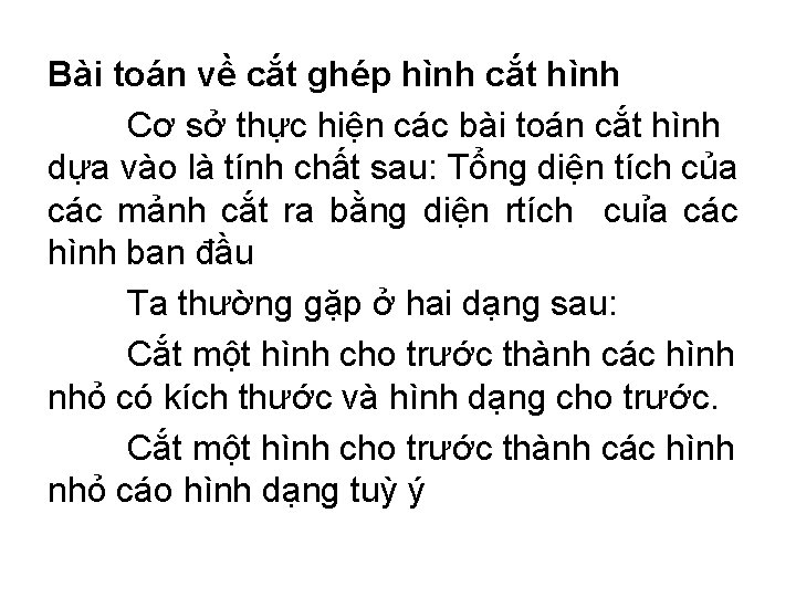 Bài toán về cắt ghép hình cắt hình Cơ sở thực hiện các bài