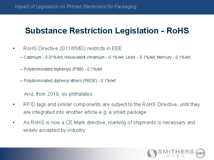 Impact of Legislation on Printed Electronics for Packaging Substance Restriction Legislation - Ro. HS