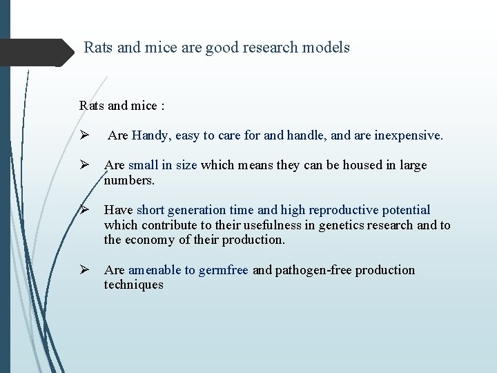 Rats and mice are good research models Rats and mice : Ø Are Handy,