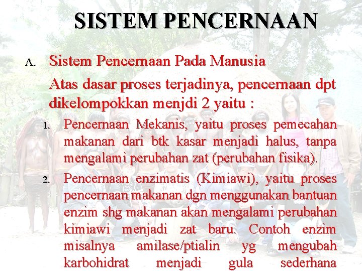 SISTEM PENCERNAAN A. Sistem Pencernaan Pada Manusia Atas dasar proses terjadinya, pencernaan dpt dikelompokkan