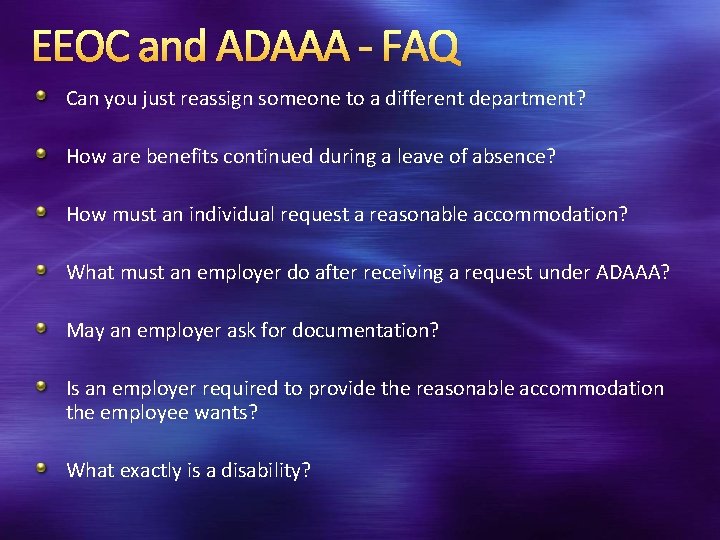 EEOC and ADAAA - FAQ Can you just reassign someone to a different department?
