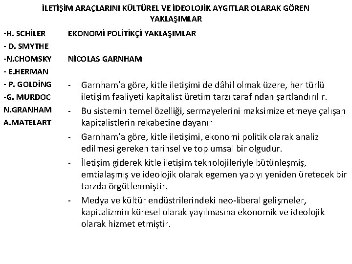 İLETİŞİM ARAÇLARINI KÜLTÜREL VE İDEOLOJİK AYGITLAR OLARAK GÖREN YAKLAŞIMLAR -H. SCHİLER - D. SMYTHE