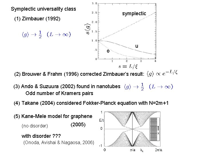 Symplectic universality class symplectic (1) Zirnbauer (1992) o u (2) Brouwer & Frahm (1996) Symplectic universality class symplectic (1) Zirnbauer (1992) o u (2) Brouwer & Frahm (1996)