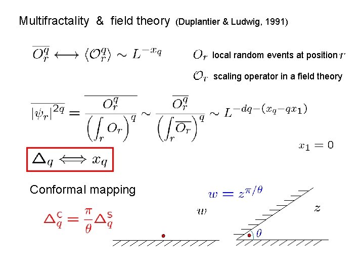 Multifractality & field theory (Duplantier & Ludwig, 1991) local random events at position scaling Multifractality & field theory (Duplantier & Ludwig, 1991) local random events at position scaling