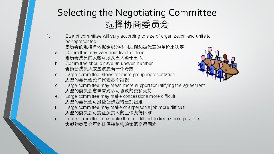 Selecting the Negotiating Committee 选择协商委员会 1. a. b. c. d. e. f. g. Size