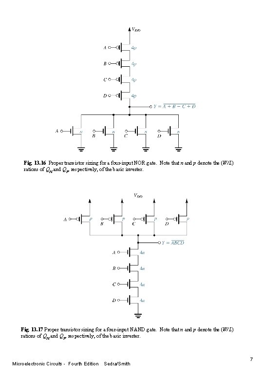 Fig. 13. 16 Proper transistor sizing for a four-input NOR gate. Note that n
