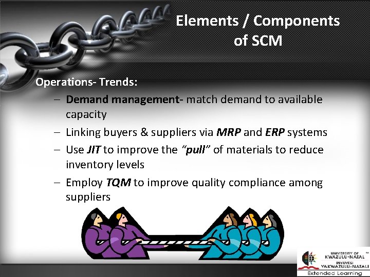 Elements / Components of SCM Operations- Trends: – Demand management- match demand to available