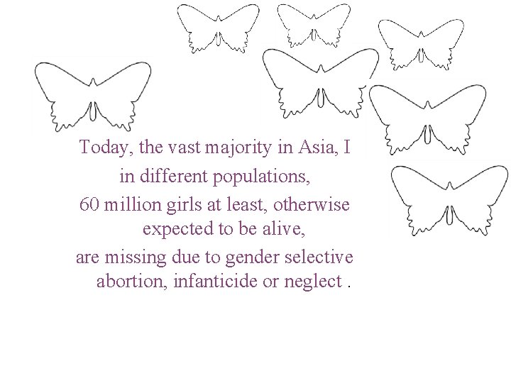 Today, the vast majority in Asia, I in different populations, 60 million girls at