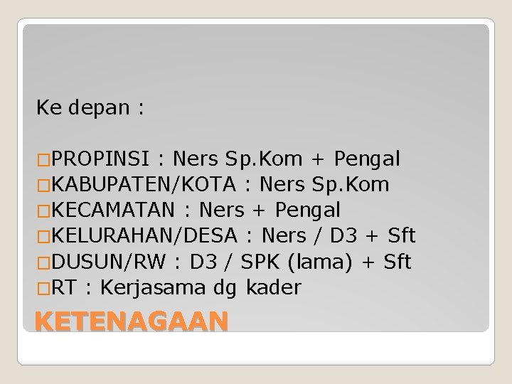 Ke depan : �PROPINSI : Ners Sp. Kom + Pengal �KABUPATEN/KOTA : Ners Sp. Ke depan : �PROPINSI : Ners Sp. Kom + Pengal �KABUPATEN/KOTA : Ners Sp.