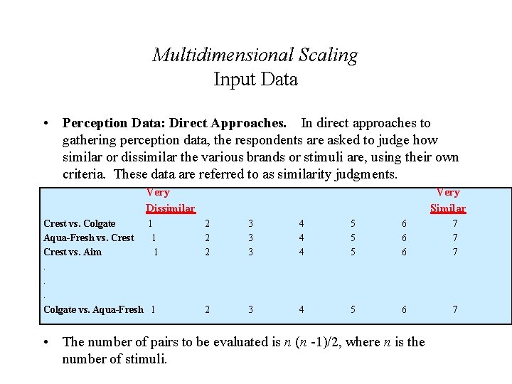 Multidimensional Scaling Input Data • Perception Data: Direct Approaches. In direct approaches to gathering