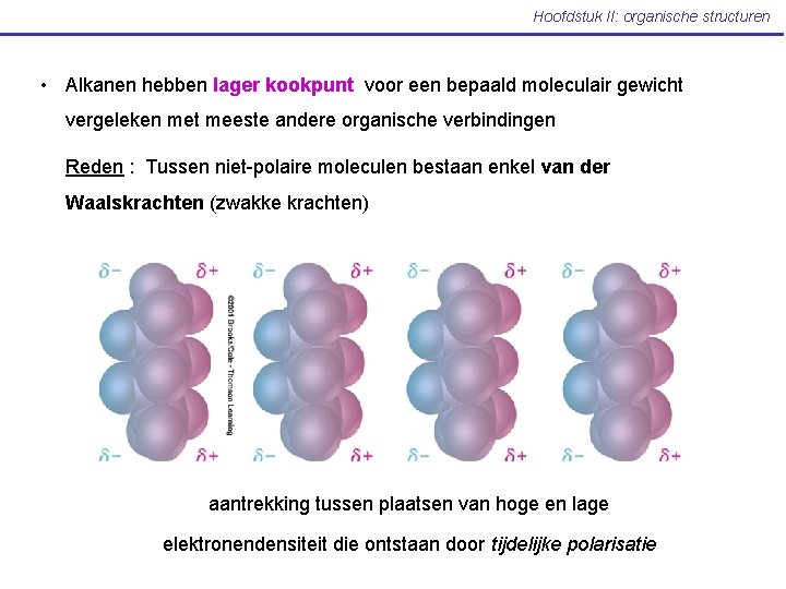 Hoofdstuk II: organische structuren • Alkanen hebben lager kookpunt voor een bepaald moleculair gewicht