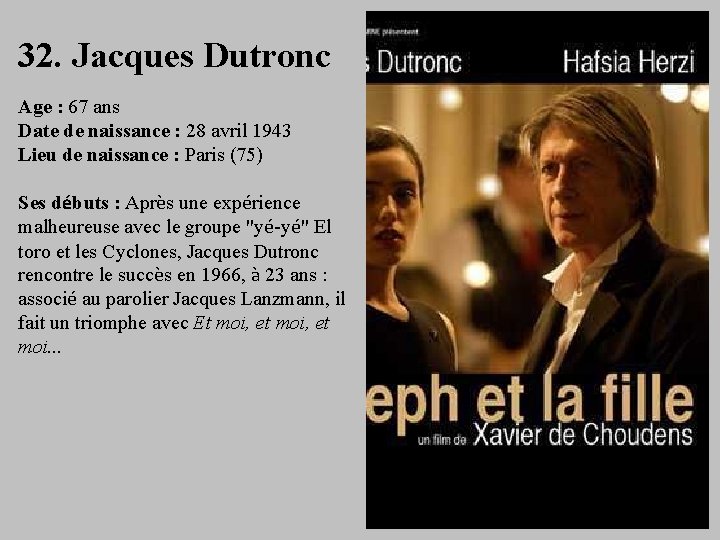 32. Jacques Dutronc Age : 67 ans Date de naissance : 28 avril 1943