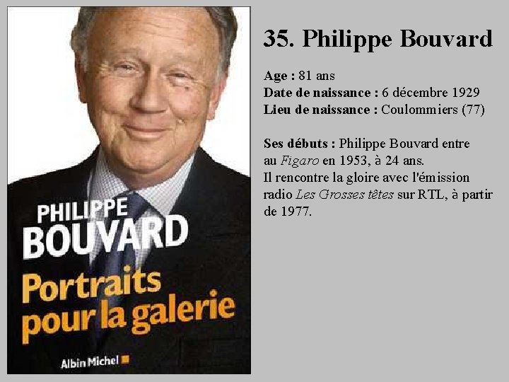 35. Philippe Bouvard Age : 81 ans Date de naissance : 6 décembre 1929