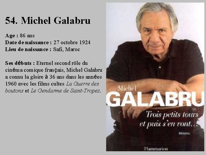 54. Michel Galabru Age : 86 ans Date de naissance : 27 octobre 1924