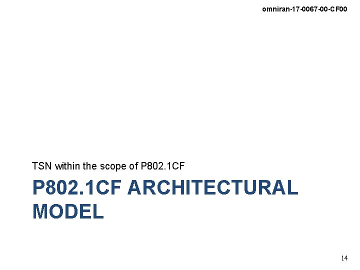 omniran-17 -0067 -00 -CF 00 TSN within the scope of P 802. 1 CF