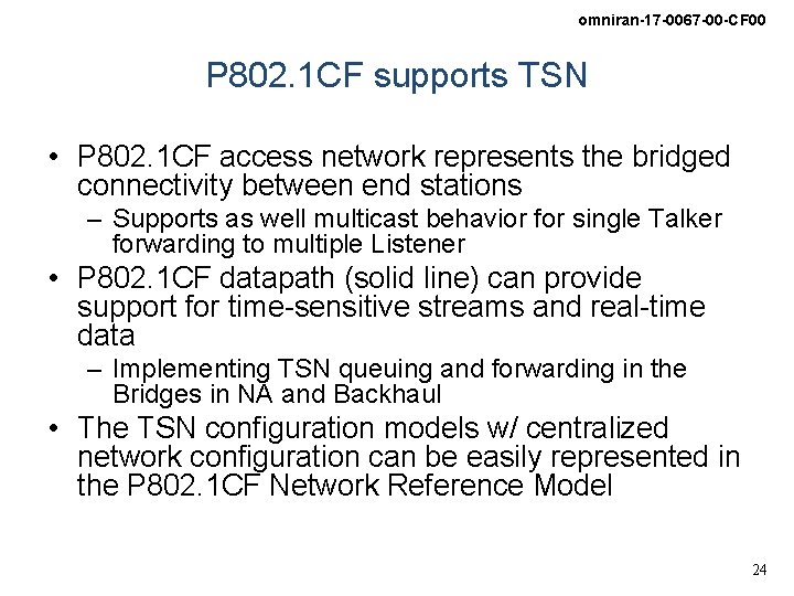 omniran-17 -0067 -00 -CF 00 P 802. 1 CF supports TSN • P 802.