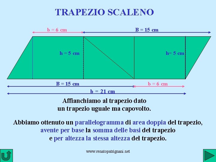 TRAPEZIO SCALENO b = 6 cm B = 15 cm h = 5 cm
