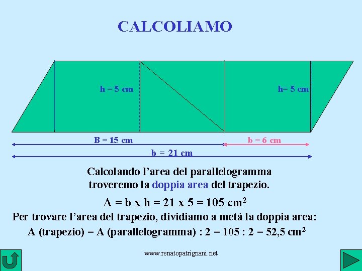 CALCOLIAMO h = 5 cm h= 5 cm B = 15 cm b =