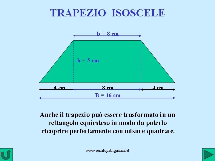 TRAPEZIO ISOSCELE b = 8 cm h = 5 cm 4 cm 8 cm