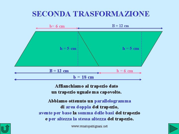 SECONDA TRASFORMAZIONE B = 12 cm b= 6 cm h = 5 cm B