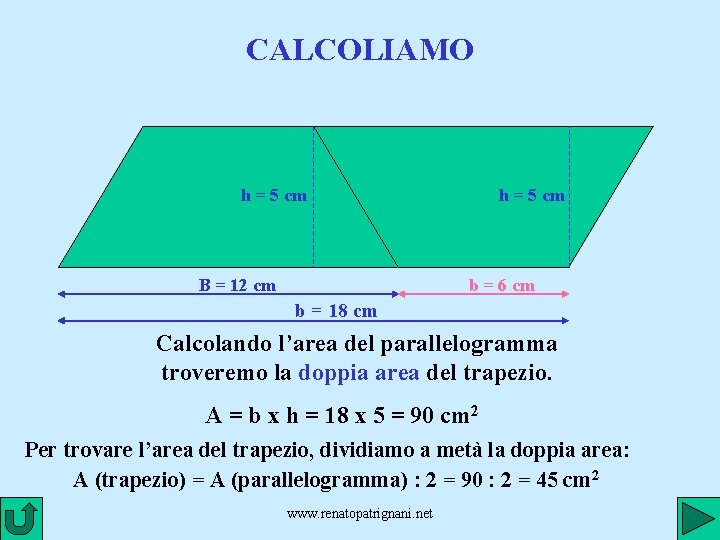 CALCOLIAMO h = 5 cm B = 12 cm h = 5 cm b