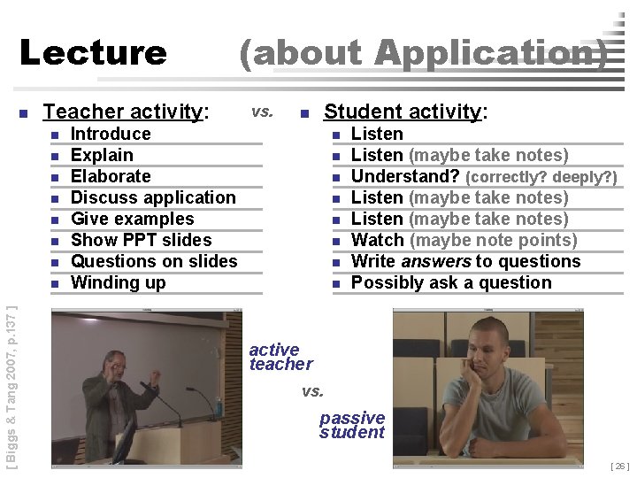 Lecture n Teacher activity: n n n n [ Biggs & Tang 2007, p.