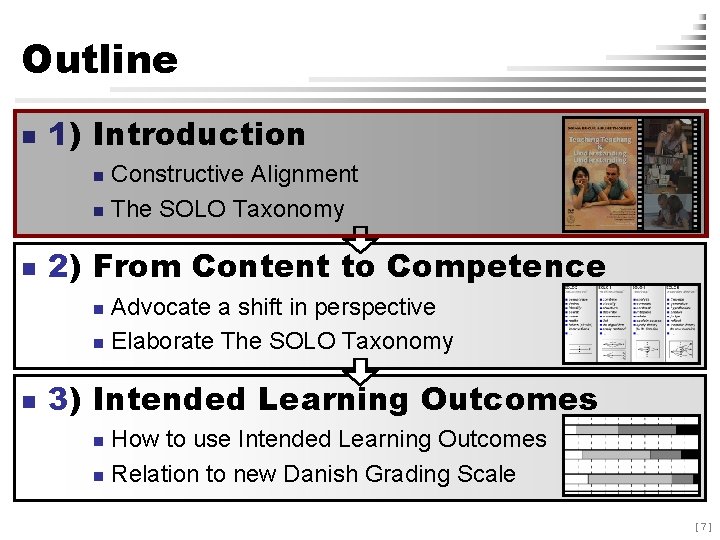 Outline n 1) Introduction Constructive Alignment n The SOLO Taxonomy n n 2) From