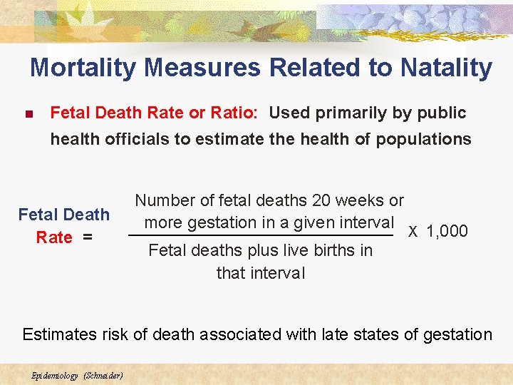 Mortality Measures Related to Natality n Fetal Death Rate or Ratio: Used primarily by Mortality Measures Related to Natality n Fetal Death Rate or Ratio: Used primarily by