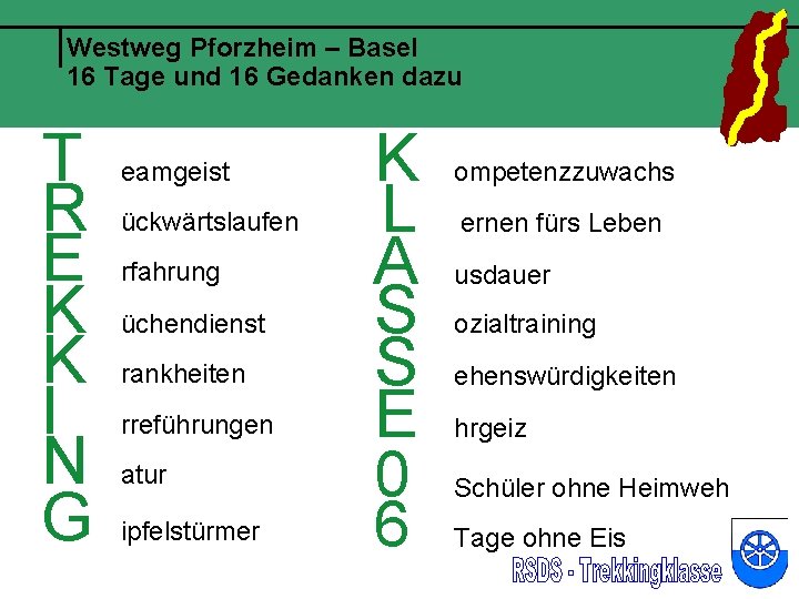 Westweg Pforzheim – Basel 16 Tage und 16 Gedanken dazu T R E K