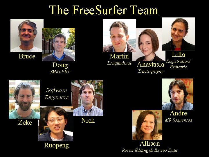 The Free. Surfer Team Bruce Lilla Martin Longitudinal Doug Anastasia Tractography f. MRI/PET Registration/
