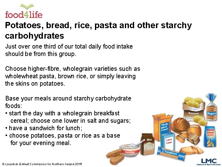 Potatoes, bread, rice, pasta and other starchy carbohydrates Just over one third of our