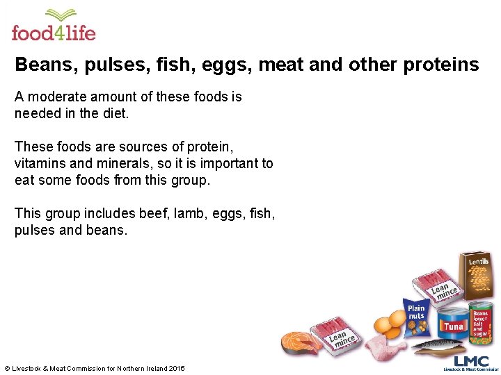 Beans, pulses, fish, eggs, meat and other proteins A moderate amount of these foods