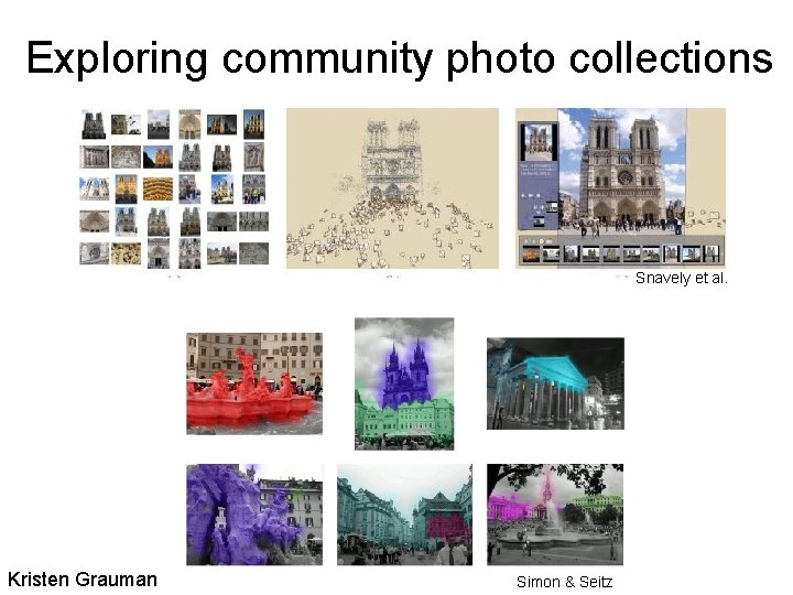Exploring community photo collections Snavely et al. Kristen Grauman Simon & Seitz 