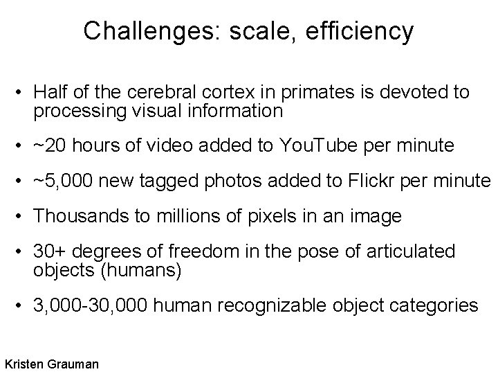 Challenges: scale, efficiency • Half of the cerebral cortex in primates is devoted to