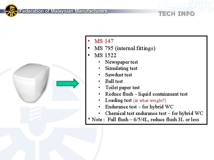 TECH INFO • MS 147 • MS 795 (internal fittings) • MS 1522 •