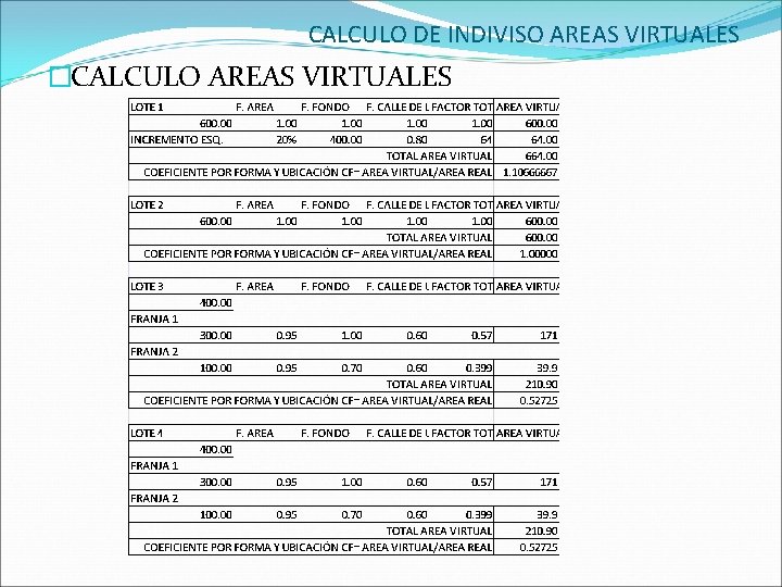 CALCULO DE INDIVISO AREAS VIRTUALES �CALCULO AREAS VIRTUALES 