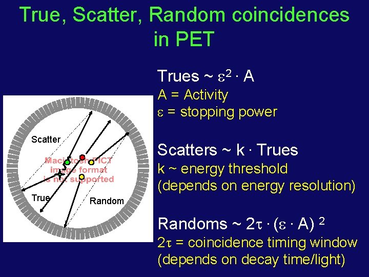 True, Scatter, Random coincidences in PET Trues ~ 2. A A = Activity =