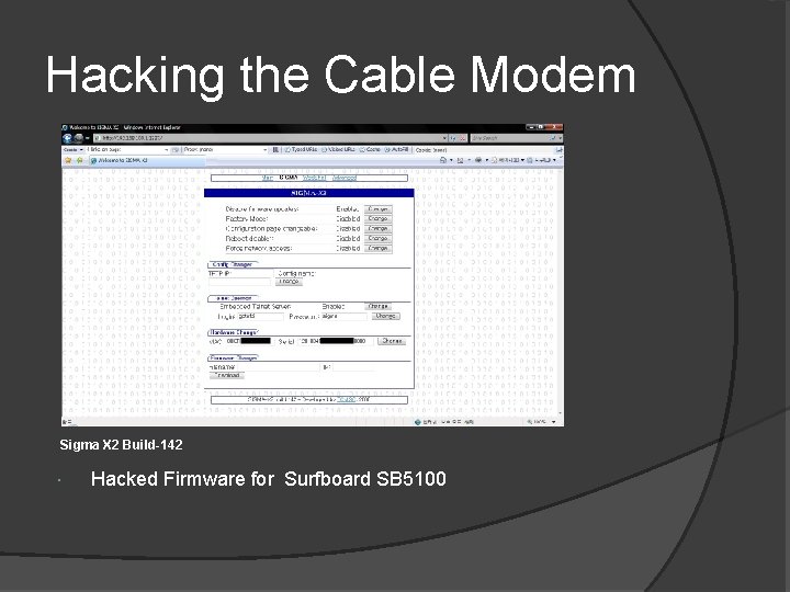 Hacking the Cable Modem Sigma X 2 Build-142 Hacked Firmware for Surfboard SB 5100